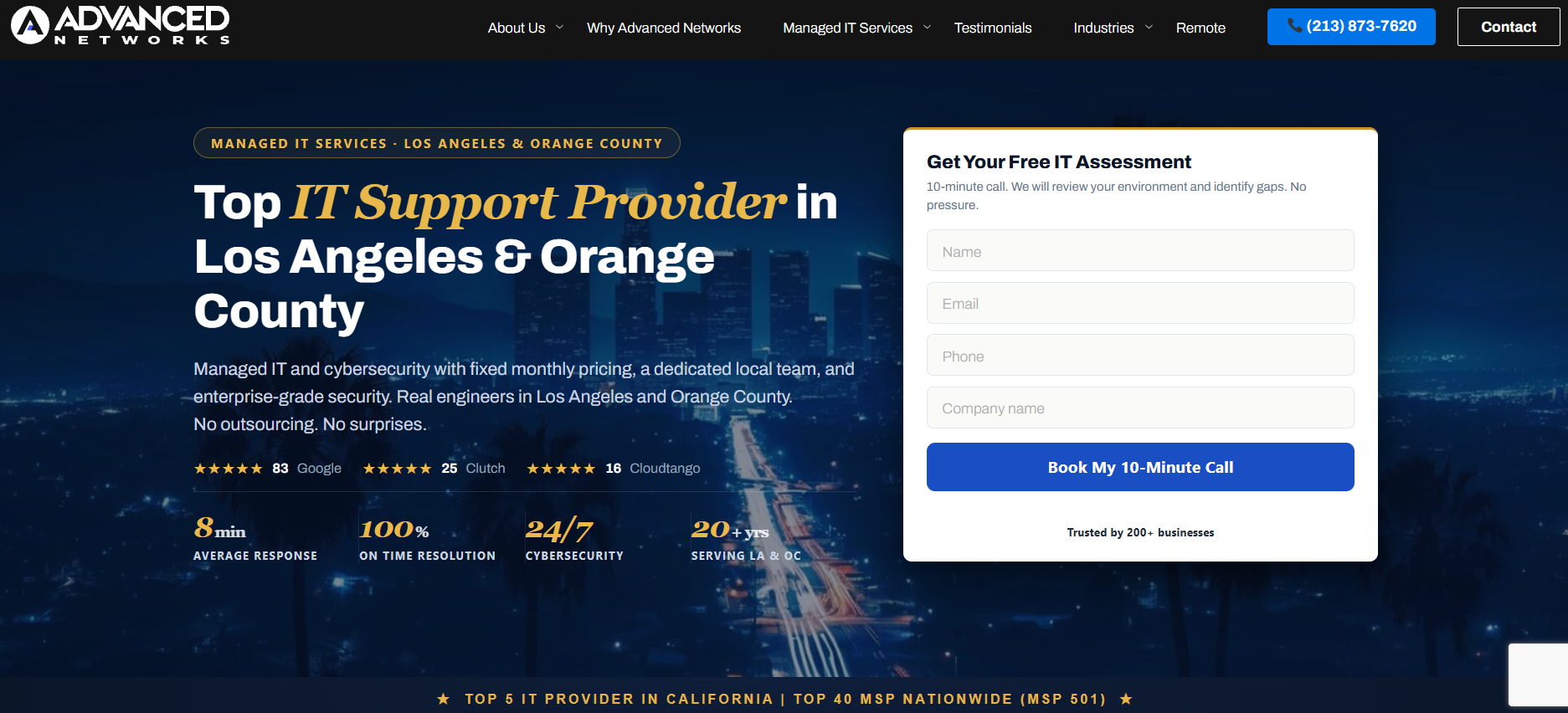 Advanced Networks managed IT services Irvine Southern California homepage