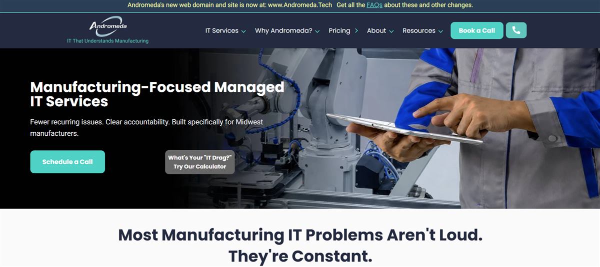 Andromeda Technology Solutions manufacturing managed IT services homepage
