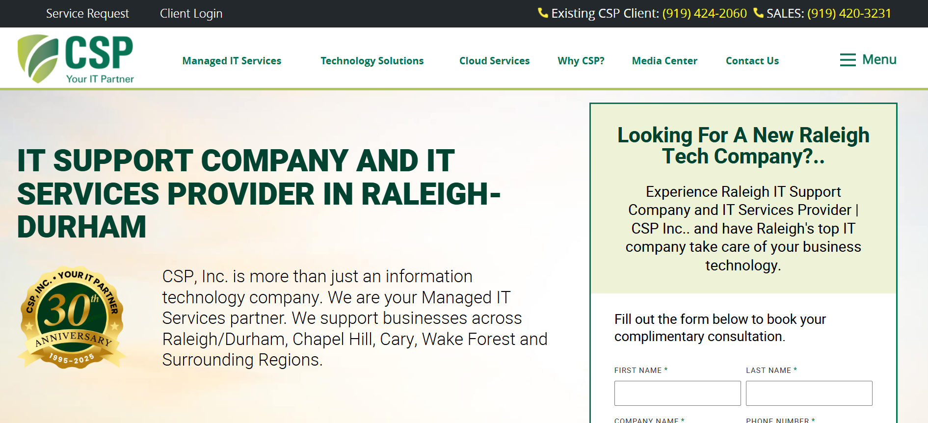 CSP Inc managed IT services Raleigh North Carolina homepage