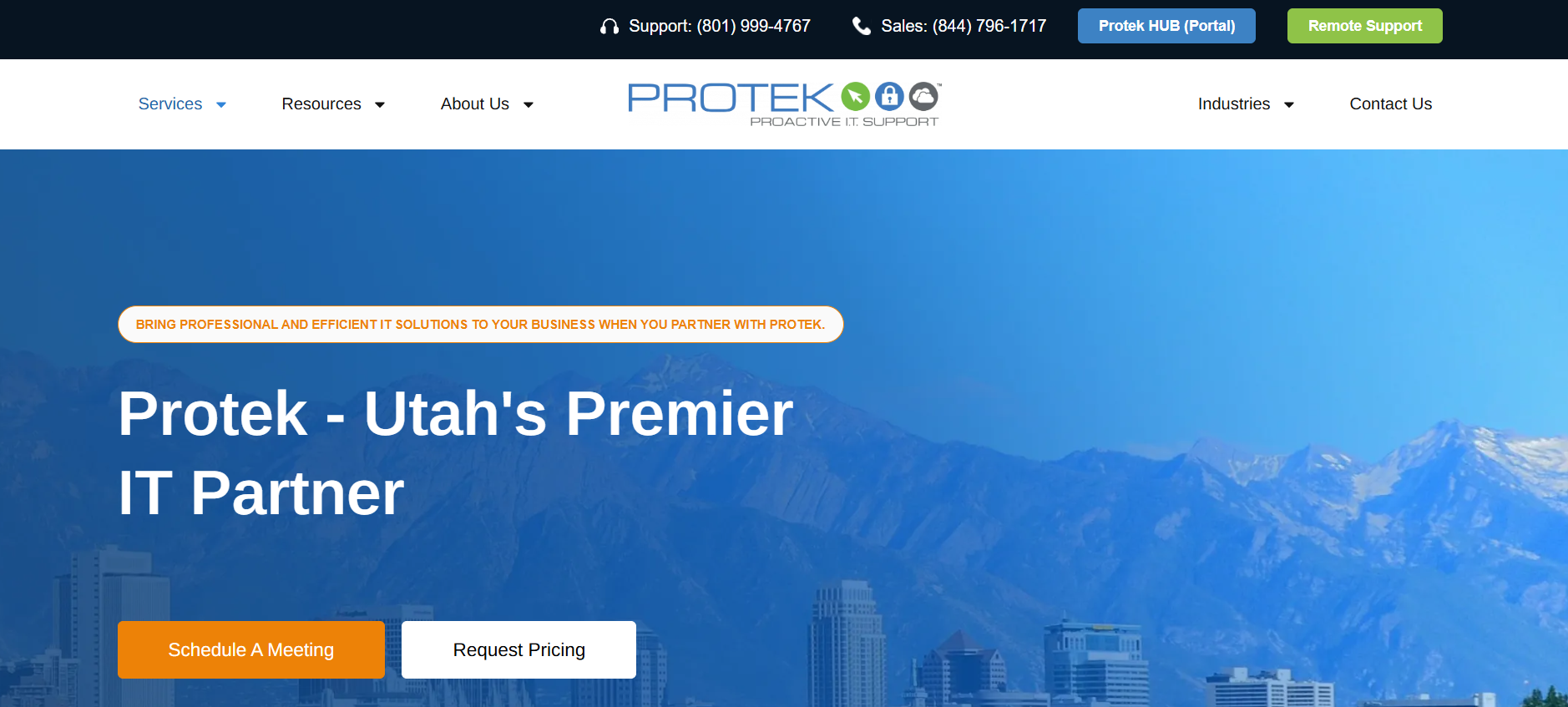 Protek Support managed IT services Sandy Salt Lake City UT homepage