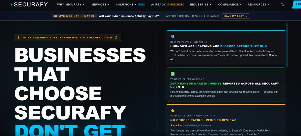 Securafy manufacturing managed IT services homepage