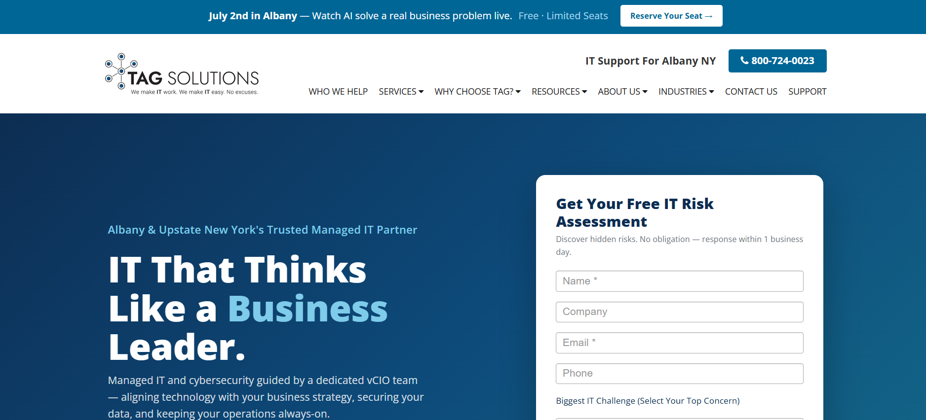 TAG Solutions managed IT Albany Capital Region New York homepage