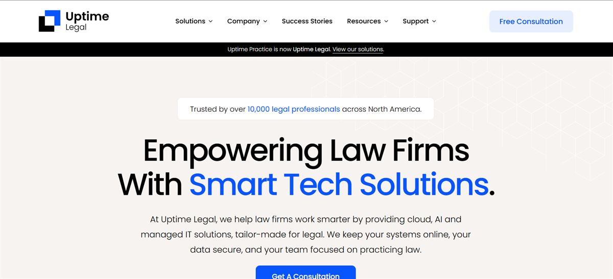 Uptime Legal managed IT for law firms homepage