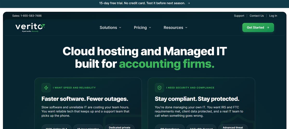 Verito Technologies cloud hosting and managed IT homepage