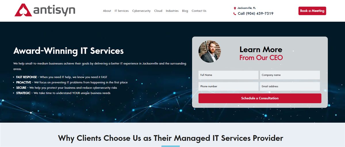 Antisyn managed IT services Jacksonville homepage