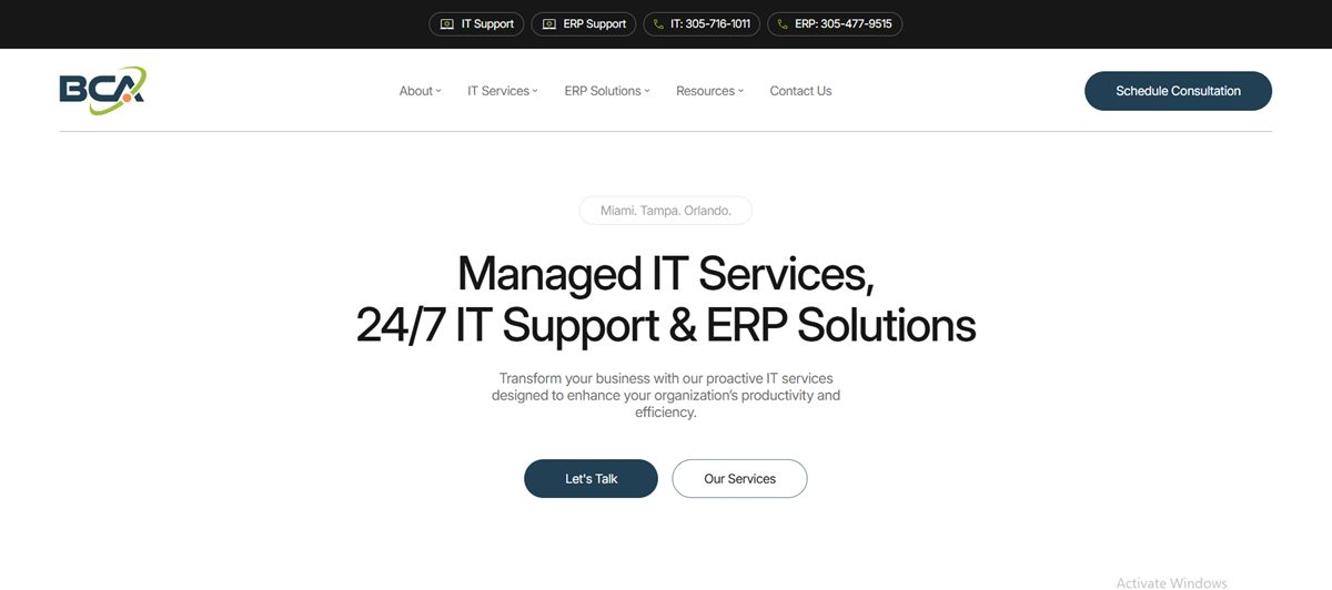 BCA IT managed IT services Fort Lauderdale homepage
