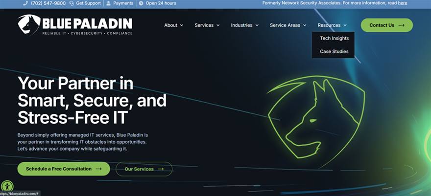 Blue Paladin managed IT services Las Vegas homepage