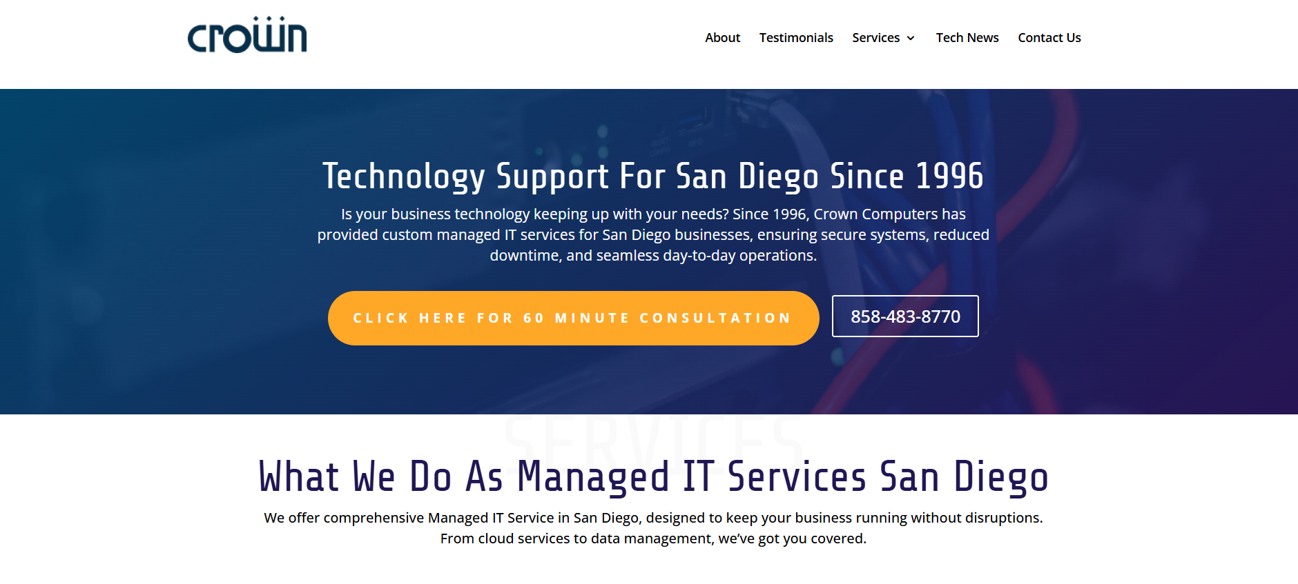 Crown Computers managed IT services La Jolla San Diego California homepage