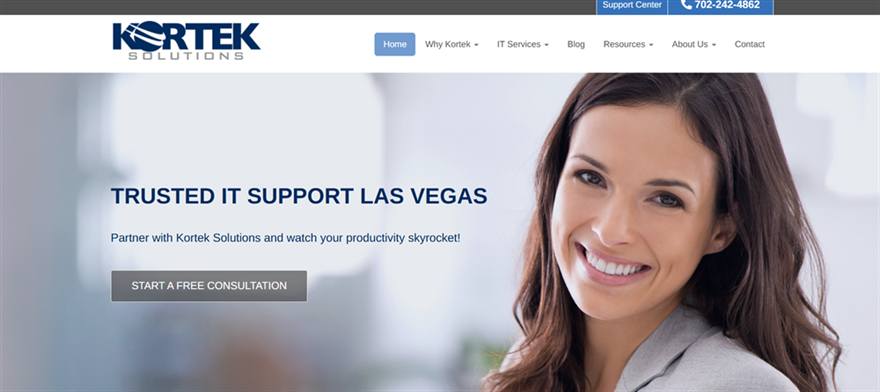 Kortek Solutions managed IT services Las Vegas homepage