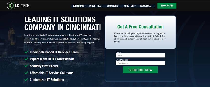 LK Tech managed IT services Cincinnati homepage