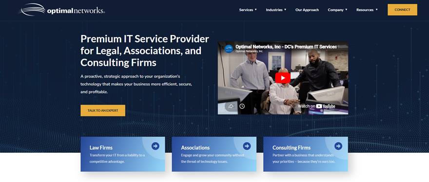 Optimal Networks managed IT services Washington DC homepage