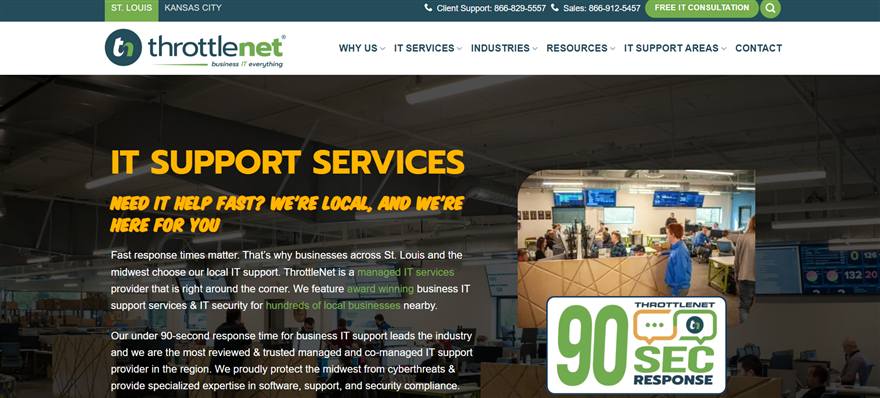 ThrottleNet managed IT services St. Louis homepage
