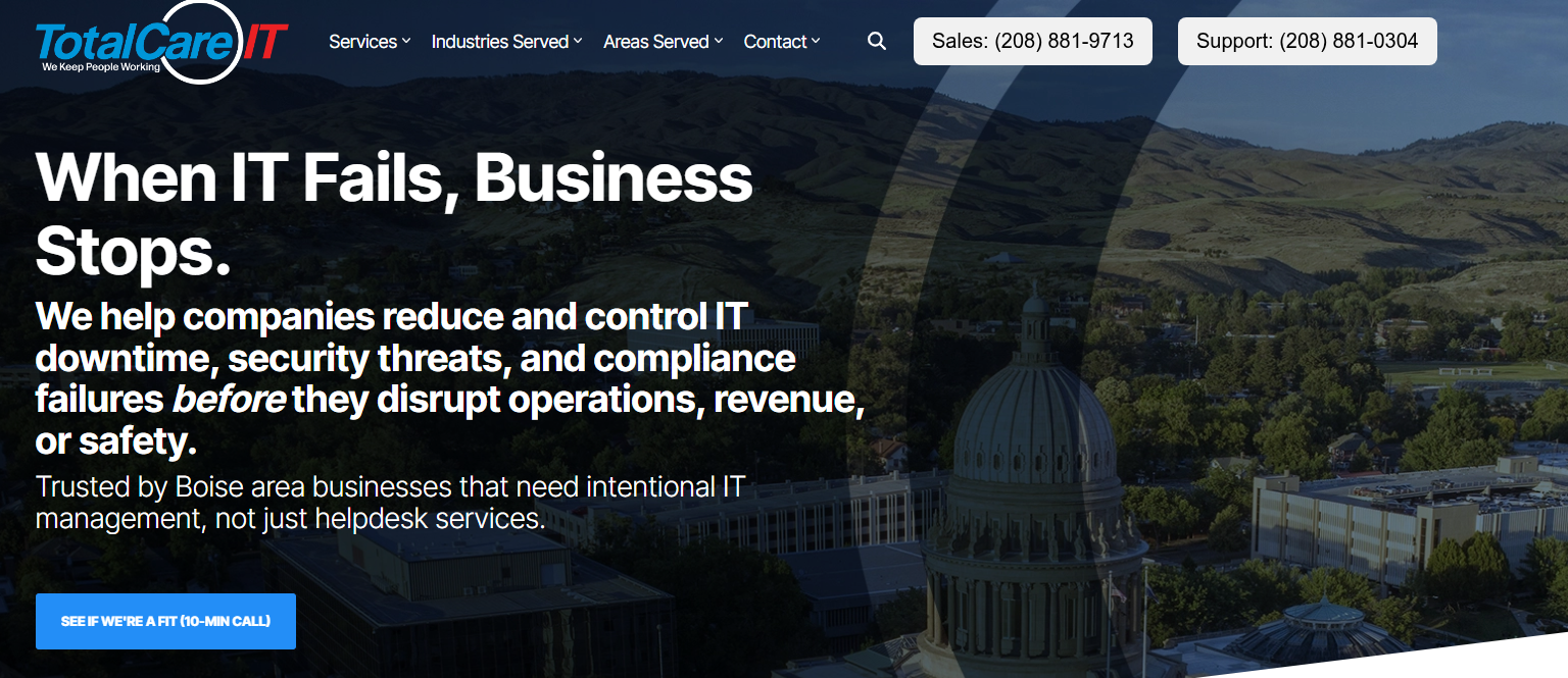 TotalCare IT managed IT services in Boise, ID — homepage