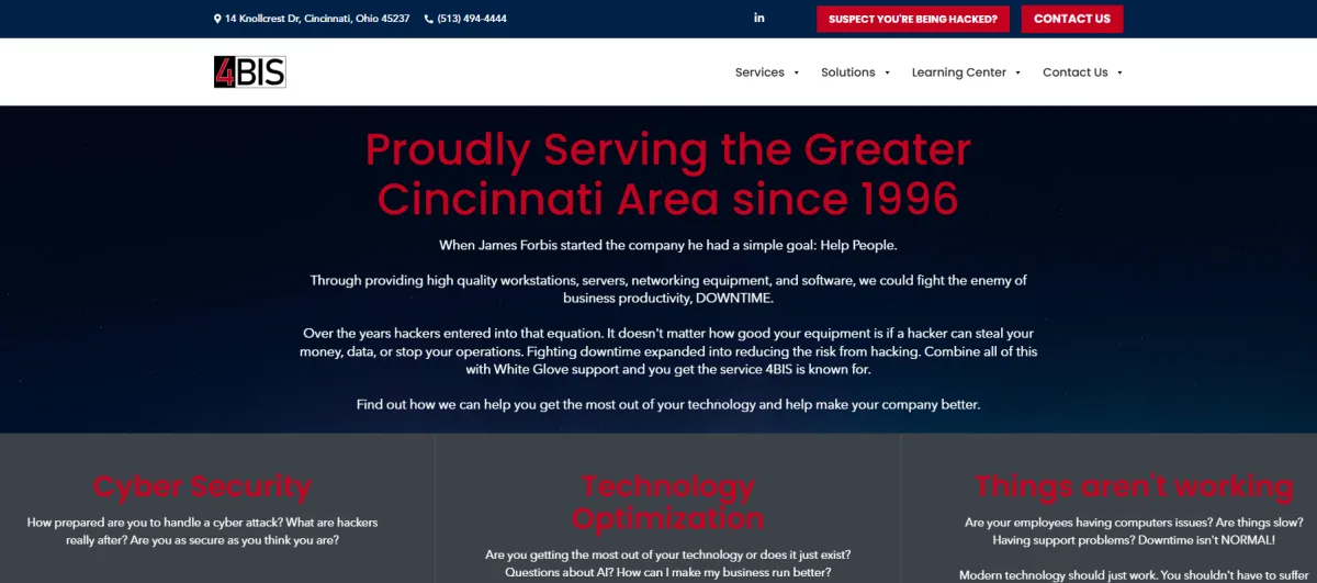 4BIS Cybersecurity IT Services Cincinnati healthcare homepage