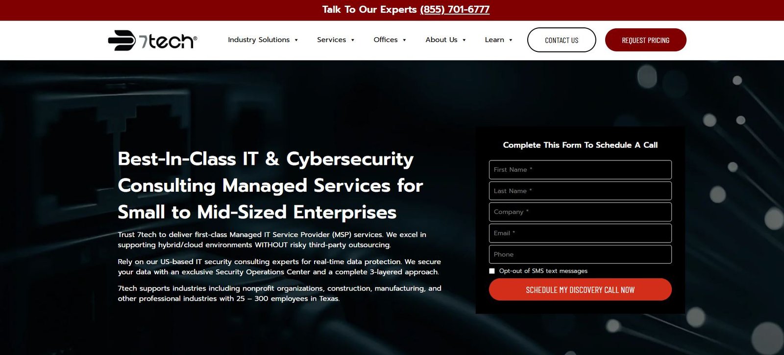 7tech cybersecurity and CMMC certification services San Antonio homepage screenshot