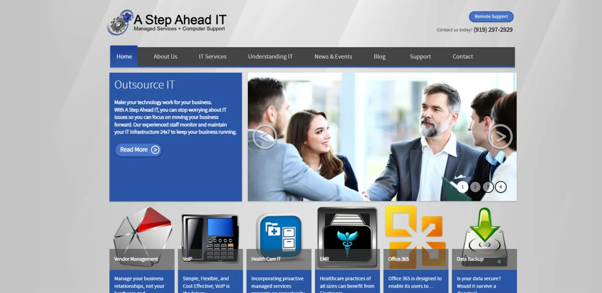 A Step Ahead IT healthcare IT Raleigh homepage screenshot
