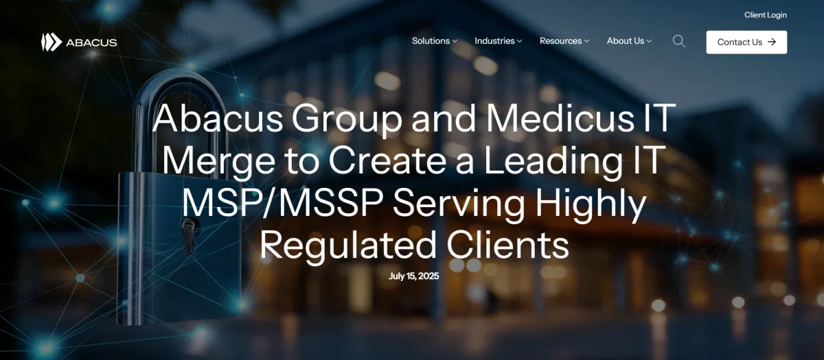Abacus formerly Medicus IT healthcare managed services platform homepage