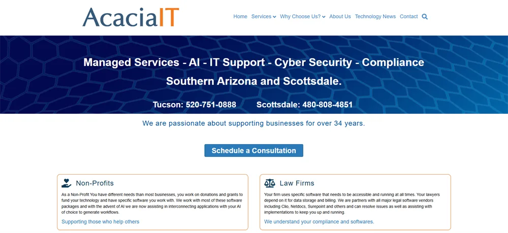 AcaciaIT HIPAA-certified managed IT and compliance for healthcare Tucson Arizona homepage