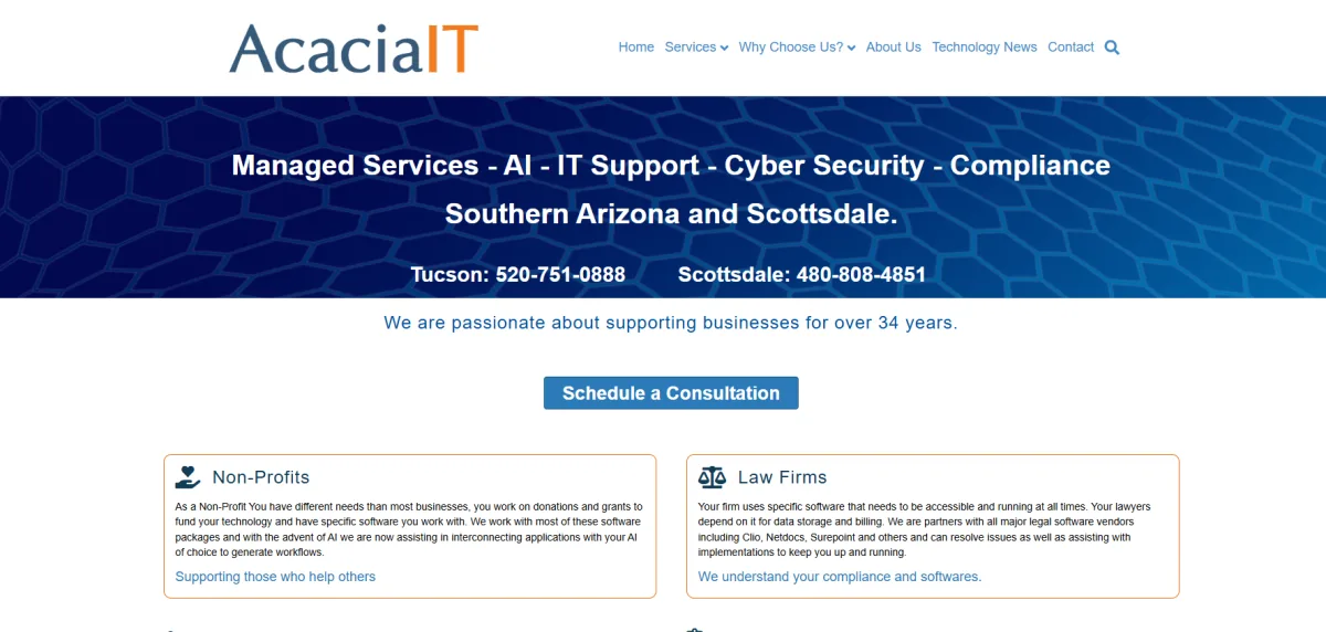 AcaciaIT managed services compliance Tucson Arizona homepage
