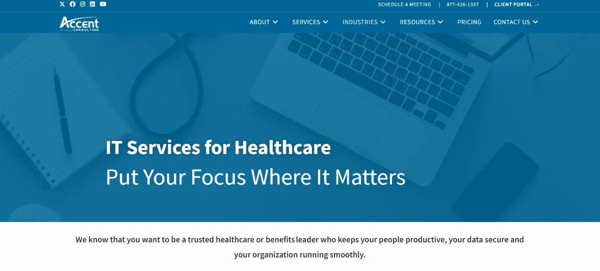 Accent Consulting HIPAA managed IT in Indianapolis homepage