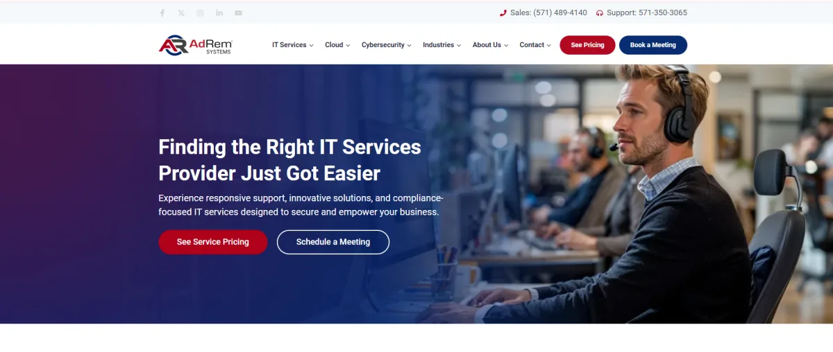 AdRem Systems government-grade HIPAA, NIST, and CMMC compliant IT services homepage for Detroit Metro
