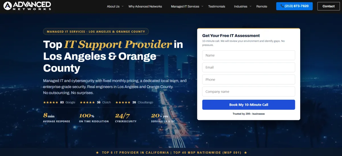 Advanced Networks homepage - real estate IT services and wire fraud prevention in Los Angeles