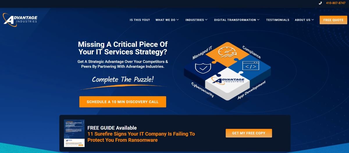 Advantage Industries homepage — Columbia, MD MSSP with CMMC consulting for defense contractors