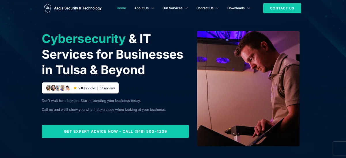 Aegis Security and Technology compliance-forward IT Tulsa homepage screenshot