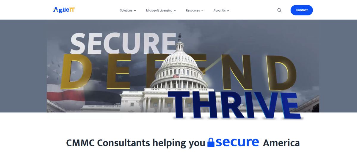 Agile IT GCC High and CMMC managed services for defense contractors homepage screenshot