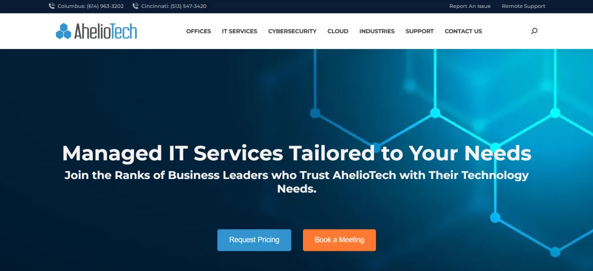 AhelioTech managed IT services Columbus Ohio homepage