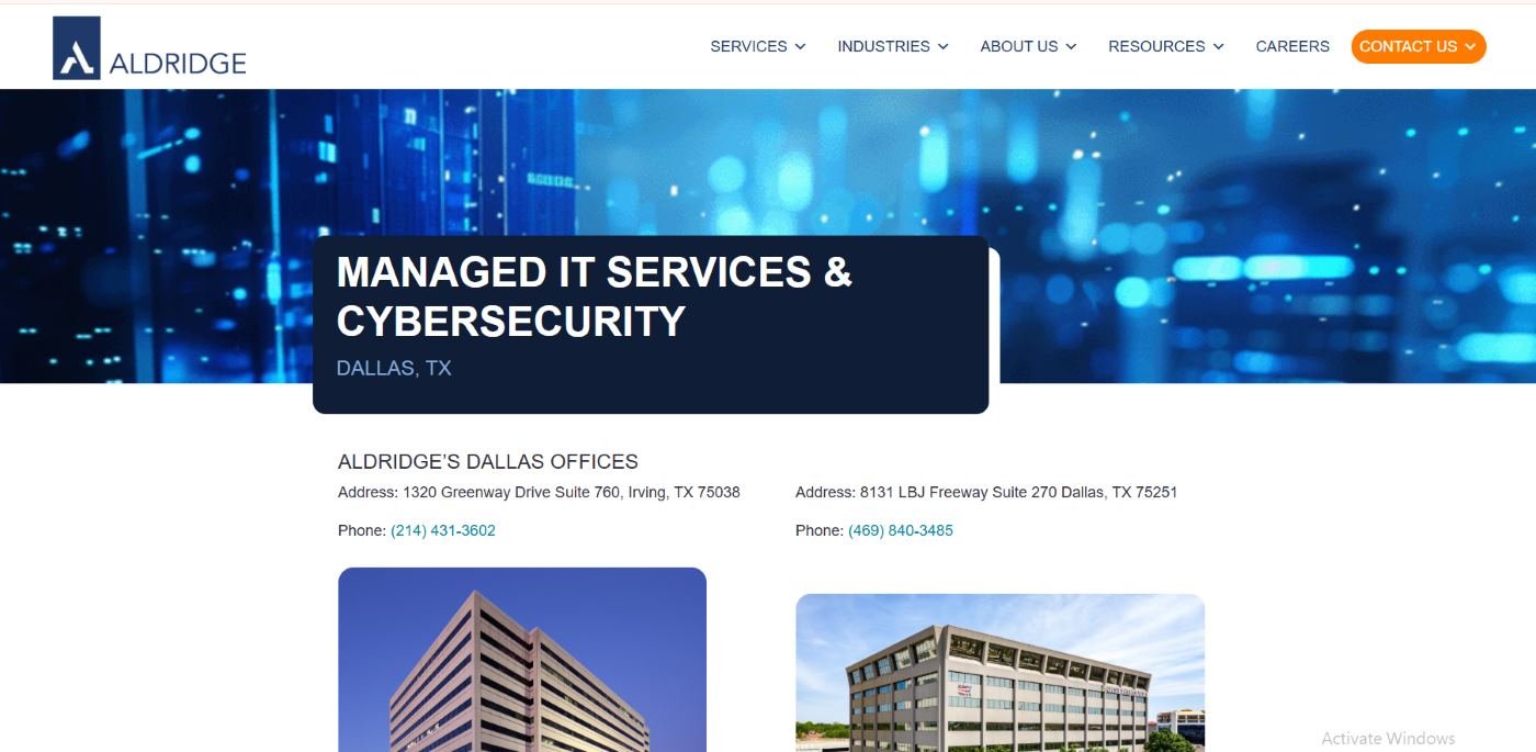 Aldridge financial services managed IT Dallas TX homepage screenshot