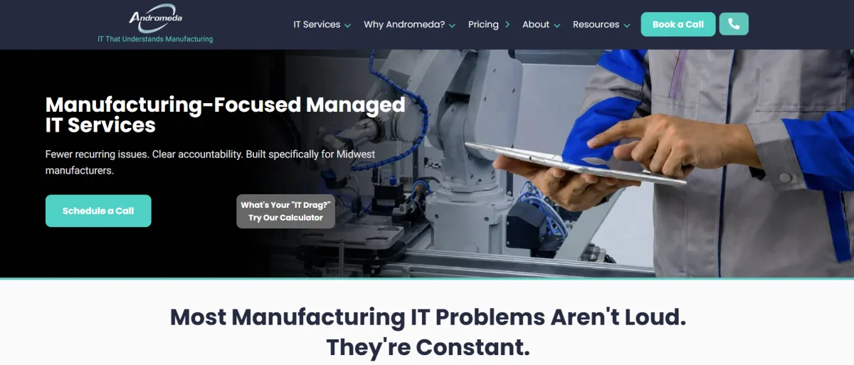 Andromeda Technology Solutions managed IT for food and beverage manufacturing in Kansas City homepage