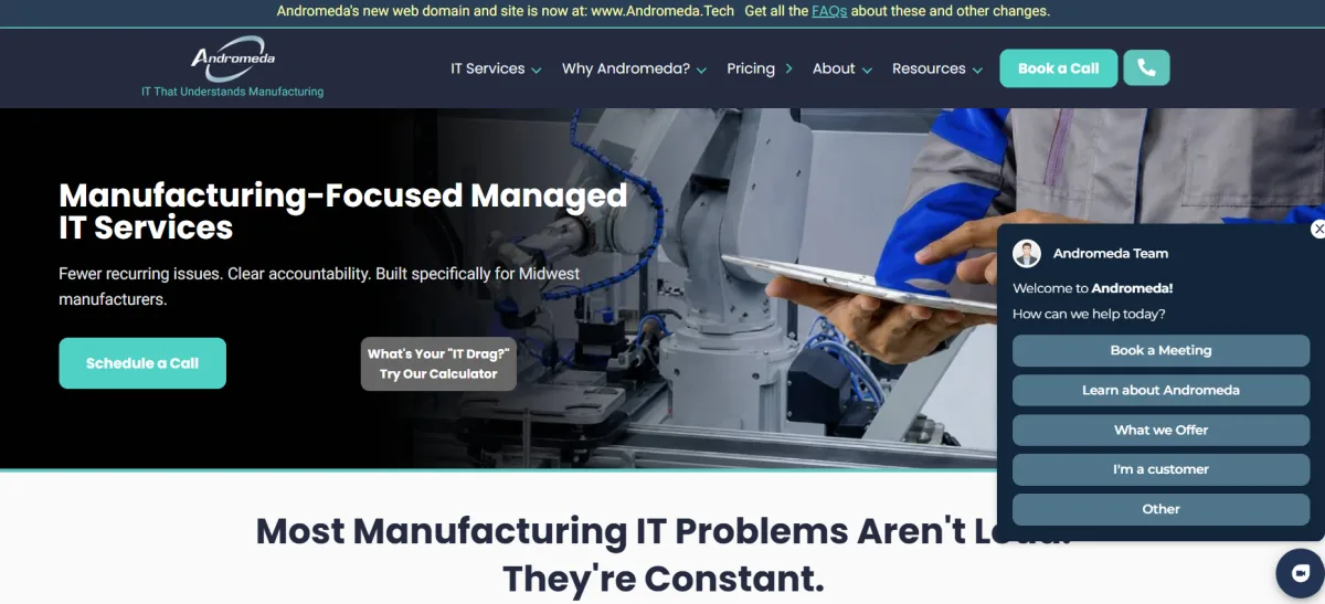 Andromeda manufacturing IT services in Indianapolis homepage