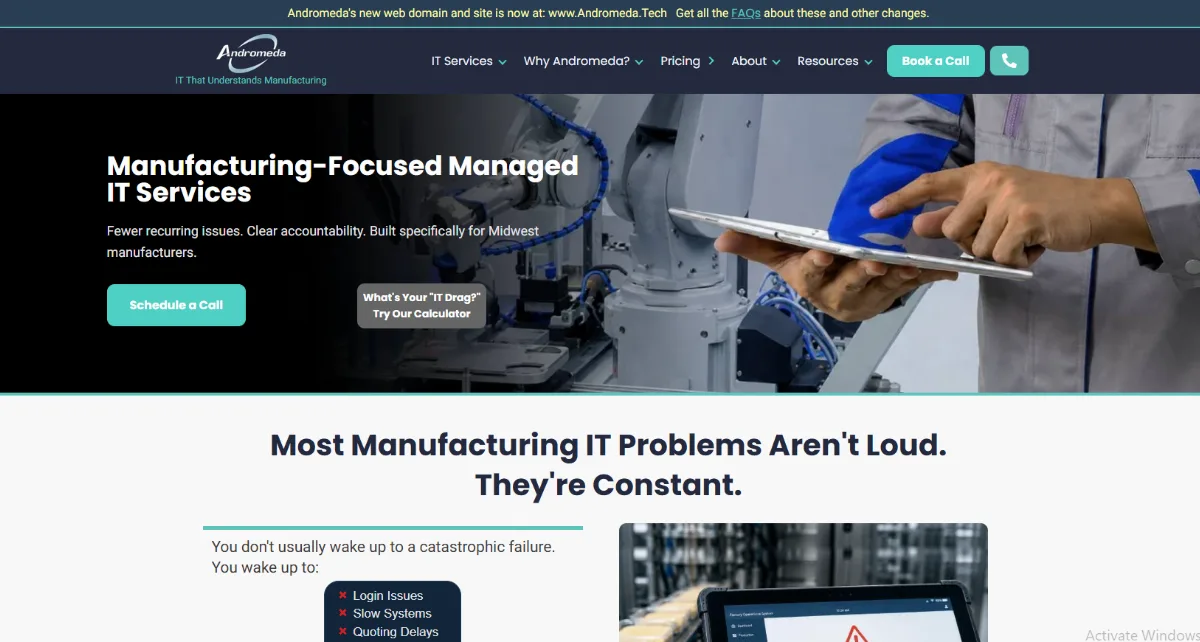 Andromeda Technology Solutions manufacturing IT managed services — homepage