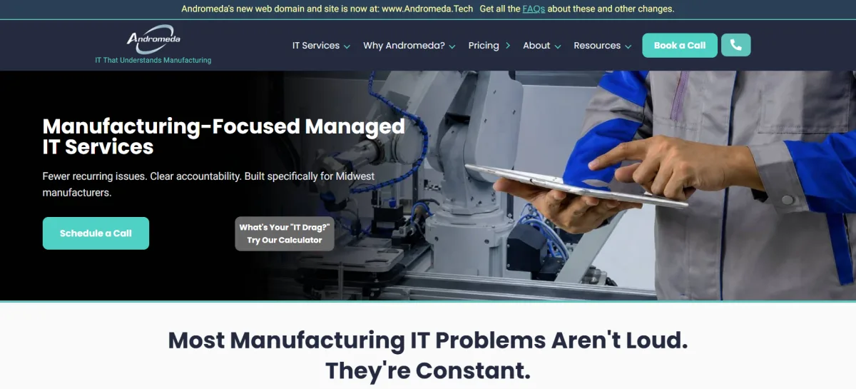 Andromeda Technology Solutions managed IT services for manufacturing homepage