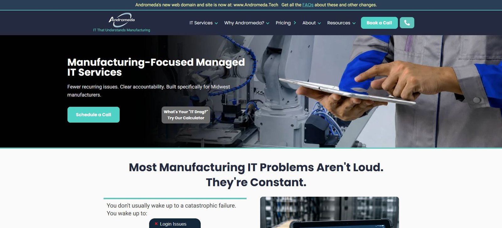 Andromeda Technology Solutions managed IT services for food and beverage processing homepage screenshot
