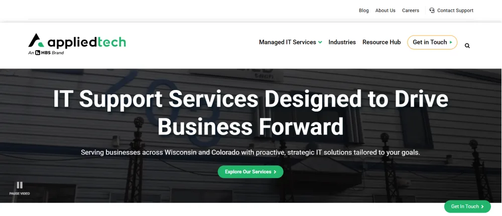 Applied Tech homepage. Wisconsin and Colorado managed IT services homepage