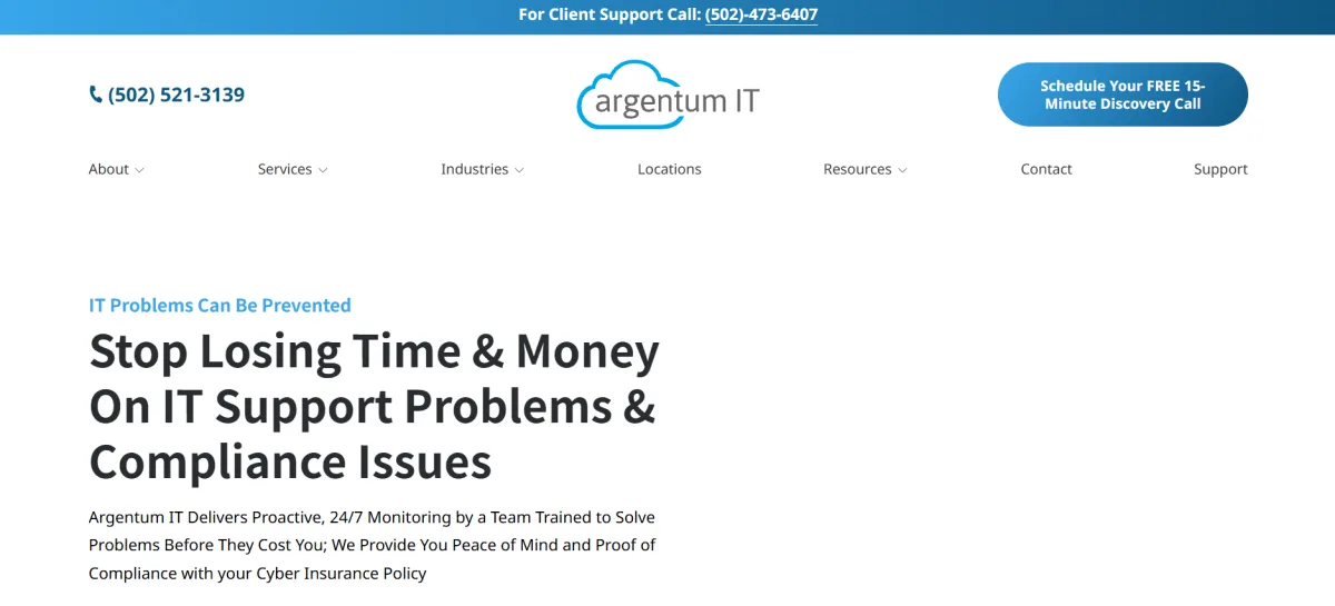 Argentum IT accounting and CPA IT services Louisville Kentucky homepage screenshot