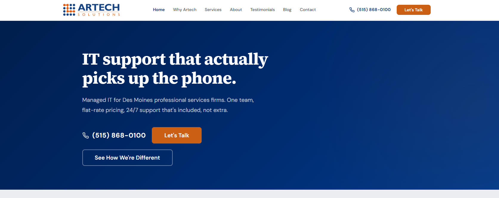 Artech Solutions managed IT services in Des Moines IA — homepage