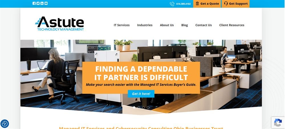 Astute Technology Management managed IT services for financial firms Columbus Ohio homepage screenshot