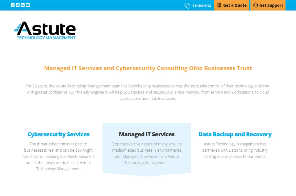 Astute Technology Management managed IT for financial services in Cincinnati homepage