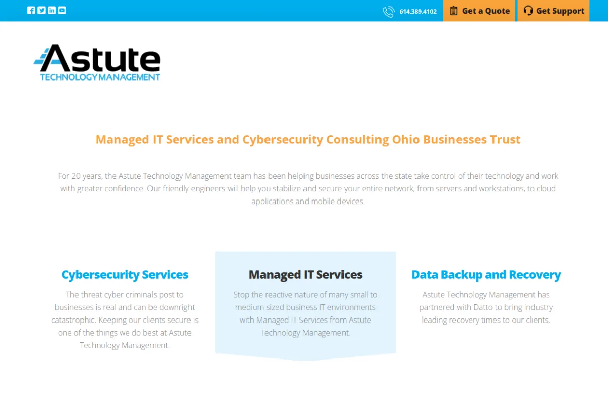 Astute Technology Management HIPAA healthcare IT services Cincinnati homepage