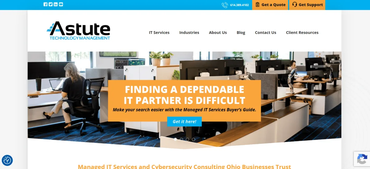 Astute Technology Management managed IT for insurance companies Columbus Ohio homepage
