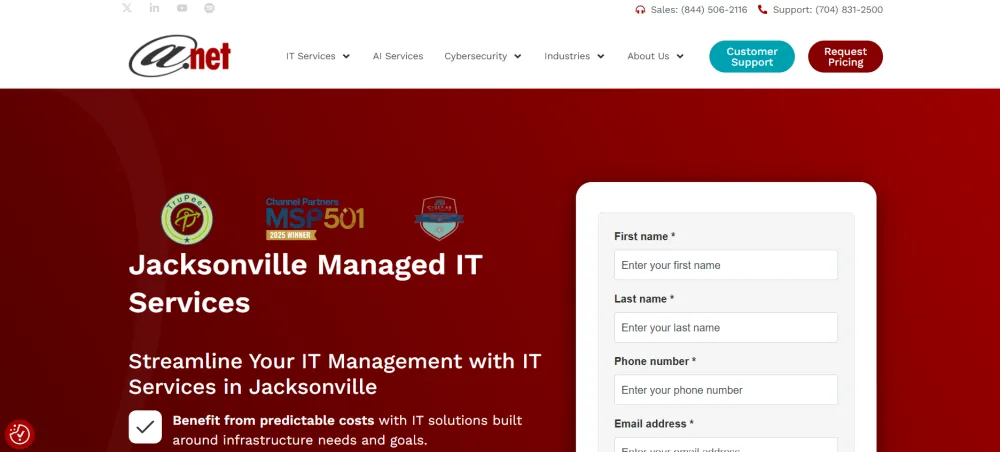 AT-NET Services Jacksonville managed IT and physical security homepage screenshot