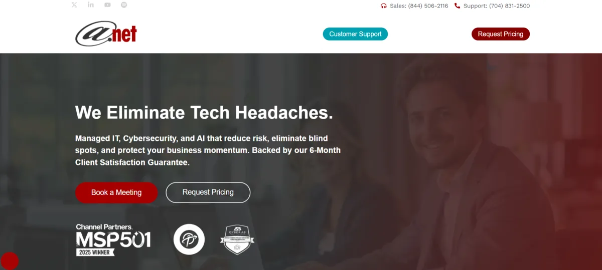 AT-NET Services managed IT and cybersecurity Charlotte NC homepage screenshot