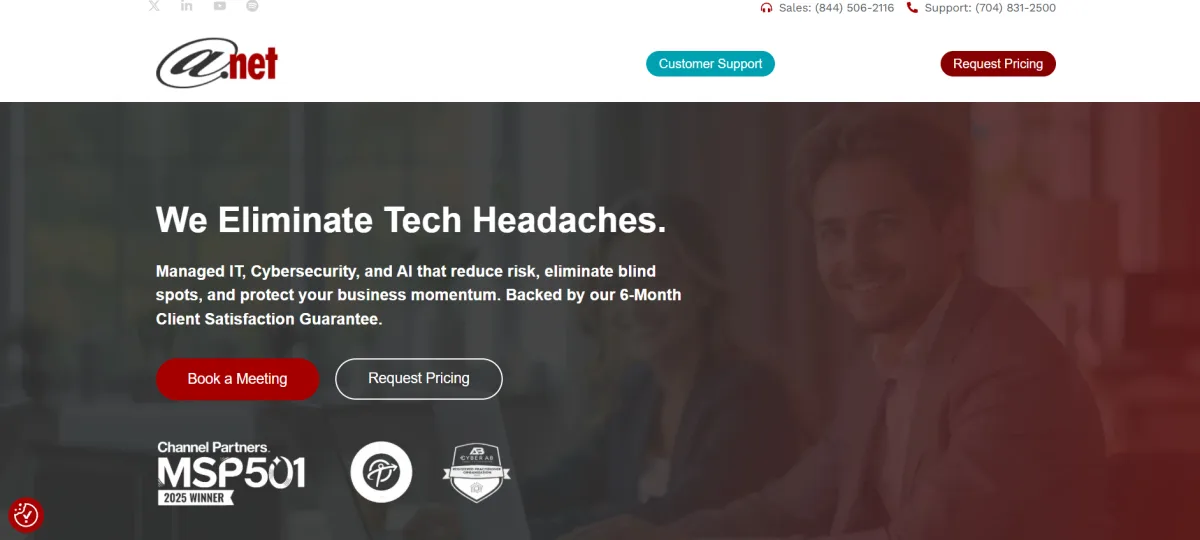 AT-NET Services managed IT for professional services Charlotte homepage screenshot