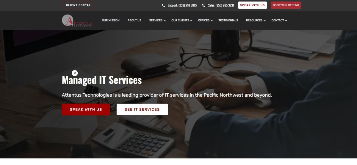 Attentus Technologies managed IT services growth-stage Seattle homepage screenshot