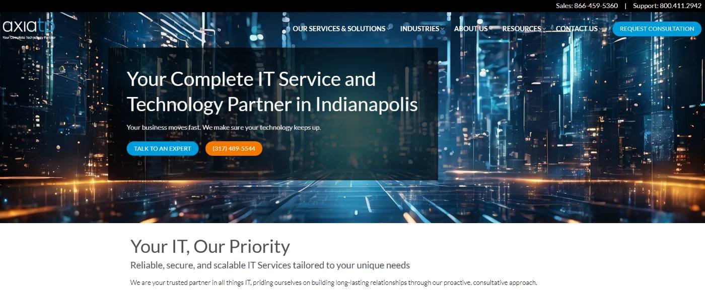 AxiaTP managed IT services for Midwest agriculture businesses homepage screenshot