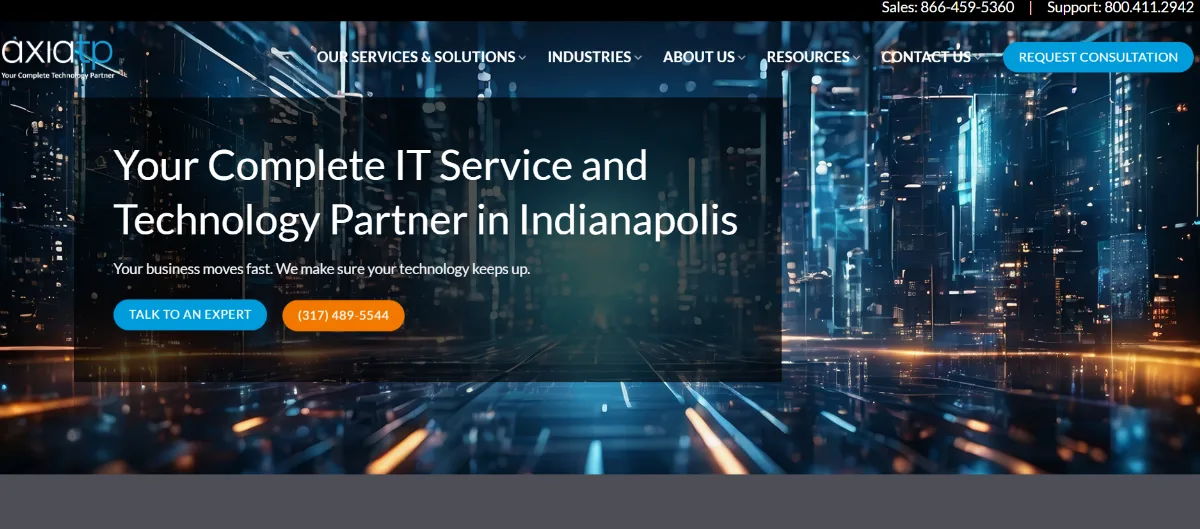 AxiaTP managed IT and custom software in Indianapolis — homepage