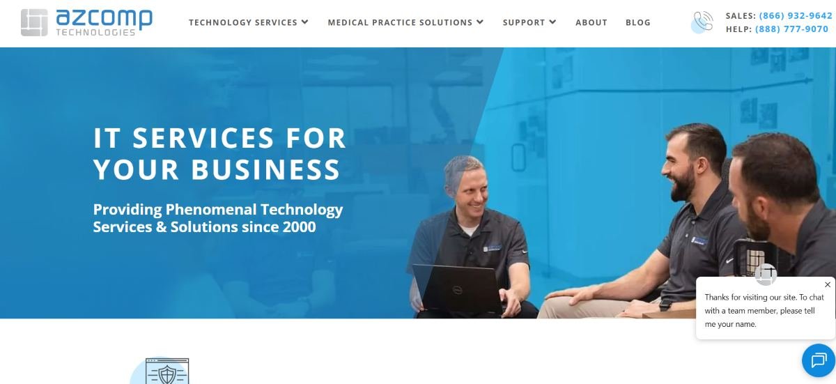 AZCOMP Technologies healthcare managed IT services in Phoenix homepage